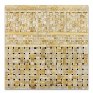 Honey Onyx 3D Small Bread Mosaic Tile, Polished - 6" X 6" Sample - Tilefornia