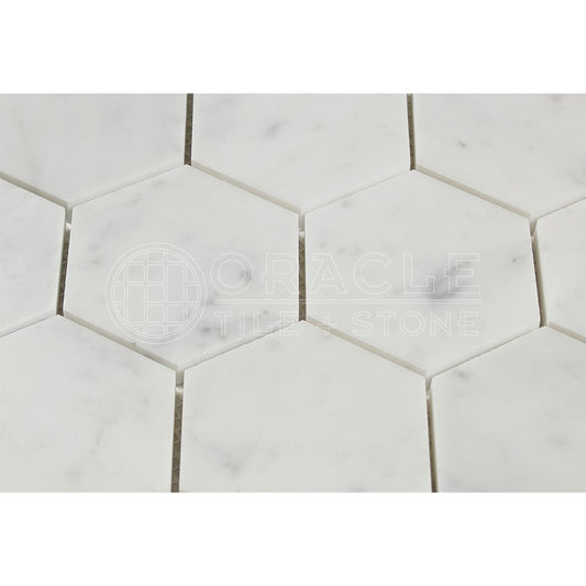 Carrara White Italian (Bianco Carrara) Marble 3 inch Hexagon Mosaic Tile, Honed - Tilefornia