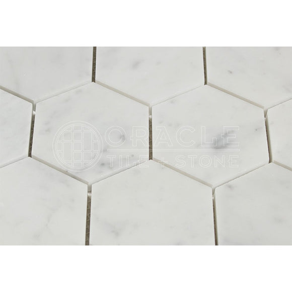 Carrara White Italian (Bianco Carrara) Marble 3 inch Hexagon Mosaic Tile, Honed - Tilefornia