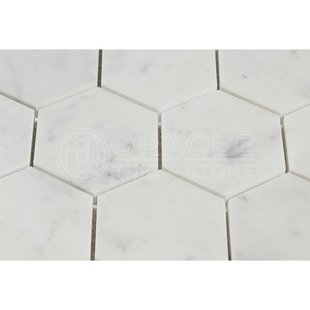 Carrara White Italian (Bianco Carrara) Marble 3 inch Hexagon Mosaic Tile, Polished - Tilefornia