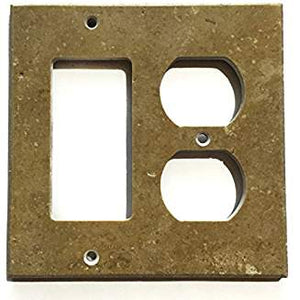 Turkish Noche Travertine Real Stone Switch Plate Cover, Honed-ROCKER DUPLEX - Tilefornia