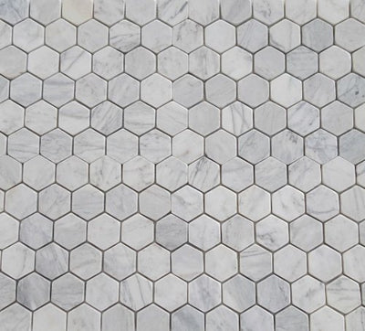 White Marble Hexagon Mosaic Tile 2 in, Tumbled
