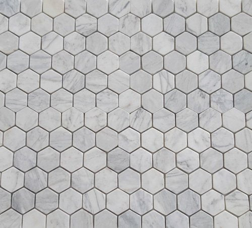 Bianco Venatino Marble Tumbled 2 inch Hexagonal Mosaic Tile - STANDARD QUALITY - Lot of 20 Sheets - Tilefornia