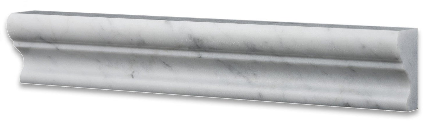 Italian Carrara White Marble Honed 2 X 12 Crown Mercer Molding Trim - 4" Sample - Tilefornia