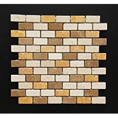 Mixed 1 X 2 Travertine Tumbled Brick Mosaic Tiles - Tilefornia
