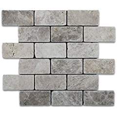 Gray Marble Mosaic Tile 2x4, Tumbled