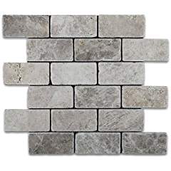 Silverado Gray 2X4 Marble Tumbled Mosaic Tile - Tilefornia