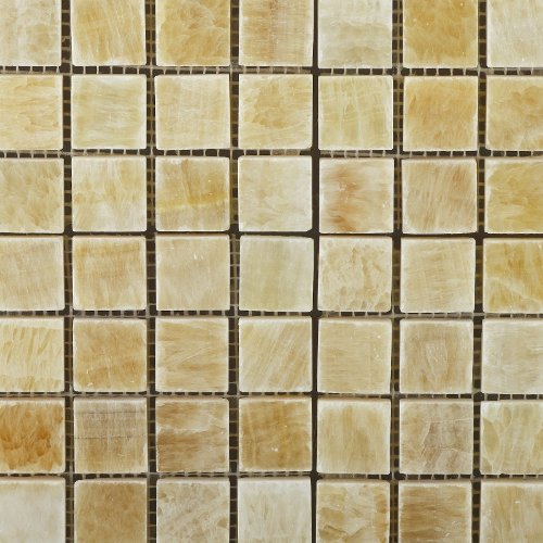 Honey Onyx 1 X 1 Polished Premium Mosaic Tile on Mesh (6" X 6" Sample) - Tilefornia