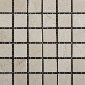Crema Marfil Marble 1 X 1 Polished Mosaic Tile on Mesh - 6" X 6" Sample - Tilefornia