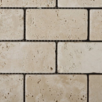 Ivory Travertine 2 X 4 Tumbled Brick Mosaic Tile - Box of 5 sq. ft. - Tilefornia