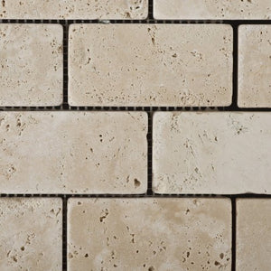 Ivory Travertine 2 X 4 Tumbled Brick Mosaic Tile - Lot of 50 sq. ft. - Tilefornia