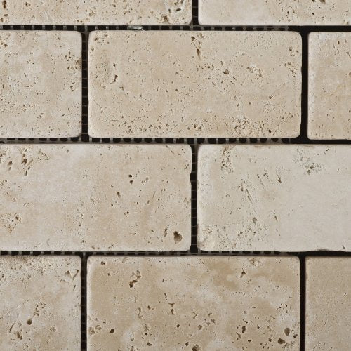 Ivory Travertine 2 X 4 Tumbled Brick Mosaic Tile - Lot of 50 sq. ft. - Tilefornia