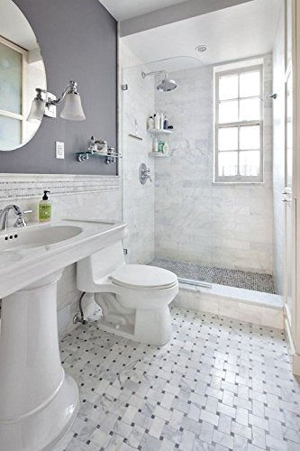 Vogue Carrara Marble Italian White Bianco Carrera Large Size Big Basketweave Mosaic Tile with Bardiglio Gray Dots Honed Designed in Italy (12x12) - Tilefornia