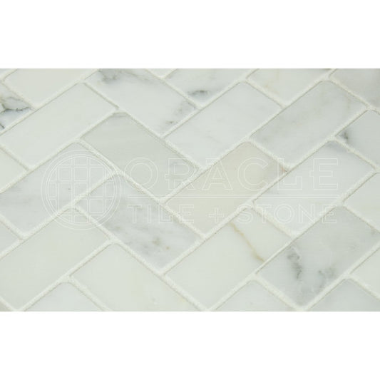 Calacatta Gold (Italian Calcutta) Marble 1 X 2 Herringbone Mosaic Tile, Honed - Tilefornia