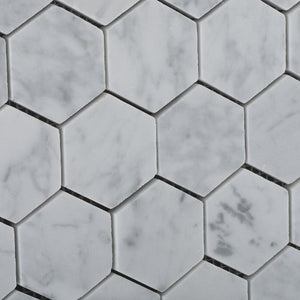 Bianco Carrara White Marble Honed 2" Hexagon Mosaic Tile - 6" X 6" Sample - Tilefornia