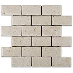 Ivory Travertine 2 X 4 Honed & Beveled Brick Mosaic Tile - Lot of 50 sq. ft. - Tilefornia