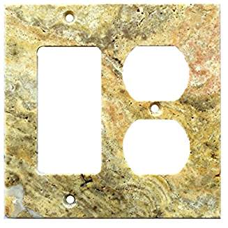 Scabos Travertine rocker + outlet combination switch plate, honed