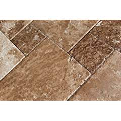 Noce Choclate Travertine Brushed and Chiseled Versailles French Pattern Tiles (Small Sample) - Tilefornia