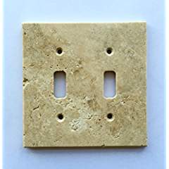 Light Walnut Travertine Switch Plate Cover Double Toggle - 4.50 X 5.50 IN - Tilefornia
