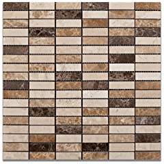 Mixed Marble Single-Strip Venice Polished Mosaic Tile - Lot of 50 Sheets - Tilefornia