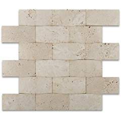 Ivory Travertine 2 X 4 CNC Arched 3-D Brick Mosaic Tile - Lot of 50 sq. ft. - Tilefornia
