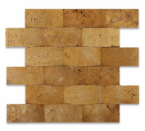 Gold / Yellow Travertine 2 X 4 Honed CNC Arched Brick Mosaic - 6" X 6" Sample - Tilefornia