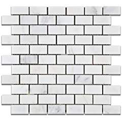 Oriental White - Eastern White Marble 1 X 2 POLISHED Brick Mosaic Tile - Lot of 50 Sheets - Tilefornia