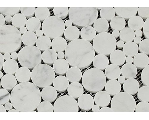 Carrara White Italian (Bianco Carrara) Marble Bubbles Mosaic Tile, Honed - Tilefornia