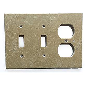 Turkish Walnut Travertine Real Stone Switch Plate Cover, Honed-DOUBLE TOGGLE DUPLEX - Tilefornia