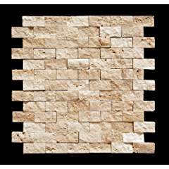 Light 1 X 2 Split Face Travertine Mosaic Tile 45 sheets - Tilefornia