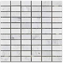 Oriental White - Eastern White Marble 1 X 2 HONED Straight Mosaic Tile - Lot of 50 Sheets - Tilefornia