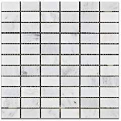 Oriental White - Eastern White Marble 1 X 2 HONED Straight Mosaic Tile - Box of 5 Sheets - Tilefornia