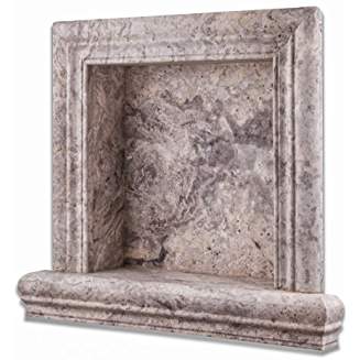 Silver Travertine Honed Hand-Made Custom Shampoo Niche - SMALL - Tilefornia