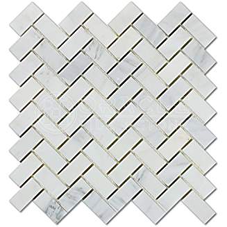Oriental White (Eastern White) Marble Herringbone 1 X 2 Mosaic Tile, Polished - Tilefornia