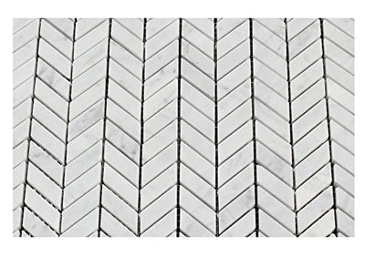 White Carrara Marble Chevron Mosaic Tile, Honed