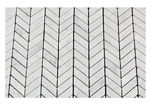 Carrara White Italian (Bianco Carrara) Marble Mini Chevron Mosaic Tile, Polished - Tilefornia