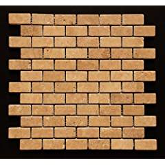 Brown Noce Travertine Brick Mosaic Tile 1x2, Tumbled