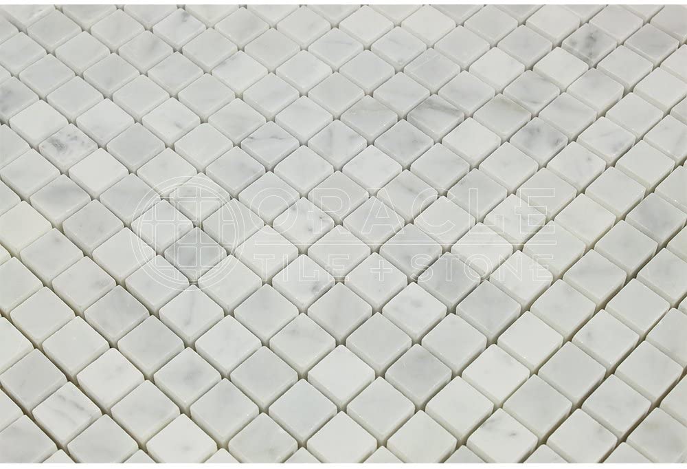 Tilefornia Carrara White Italian (Bianco Carrara) Marble 5/8 X 5/8 Mosaic Tile, Polished - Tilefornia