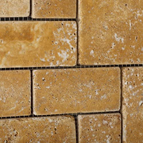 Gold / Yellow Travertine Tumbled 3-Piece Mini Pattern Mosaic Tile - Lot of 50 sq. ft. - Tilefornia