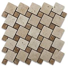 Ivory & Noce Travertine Tumbled Tic-Tac Mosaic Tile - 6" X 6" Sample - Tilefornia
