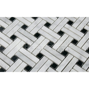 Carrara White Italian (Bianco Carrara) Marble Stanza Mosaic Tile (Black Marble Dots, Polished) - Tilefornia