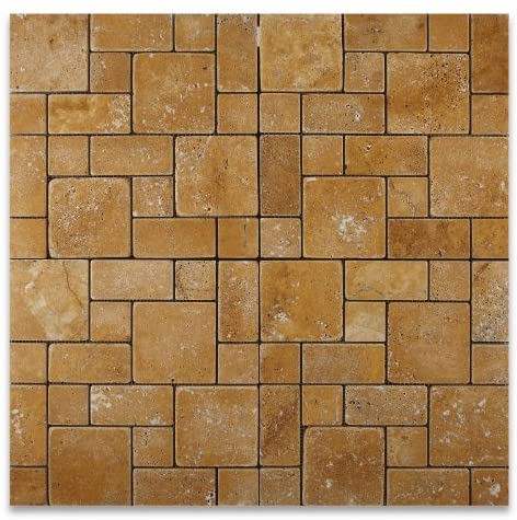 Gold / Yellow Travertine Tumbled 3-Piece Mini Pattern Mosaic Tile - Box of 5 sq. ft. - Tilefornia