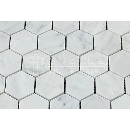 Carrara White Italian (Bianco Carrara) Marble 2 inch Hexagon Mosaic Tile, Honed - Tilefornia