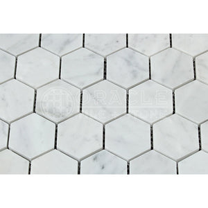 Carrara White Italian (Bianco Carrara) Marble 2 inch Hexagon Mosaic Tile, Polished - Tilefornia