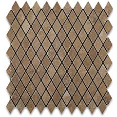 Noce Travertine Tumbled 1" Diamond Mosaic Tile - 6" X 6" Sample - Tilefornia