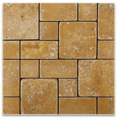 Gold Travertine Mini Pattern Mosaic Tile, Tumbled