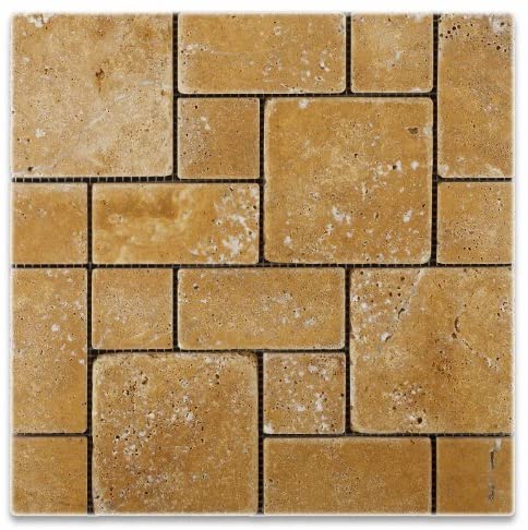 Gold / Yellow Travertine Tumbled 3-Piece Mini Pattern Mosaic Tile - Box of 5 sq. ft. - Tilefornia