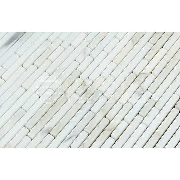 Calacatta Gold (Italian Calcutta) Marble Bamboo Sticks (Single color) Mosaic Tile, Honed - Tilefornia