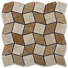 Ivory and Noce Travertine Tumbled Wave Mosaic Tile - Lot of 50 sq. ft. - Tilefornia