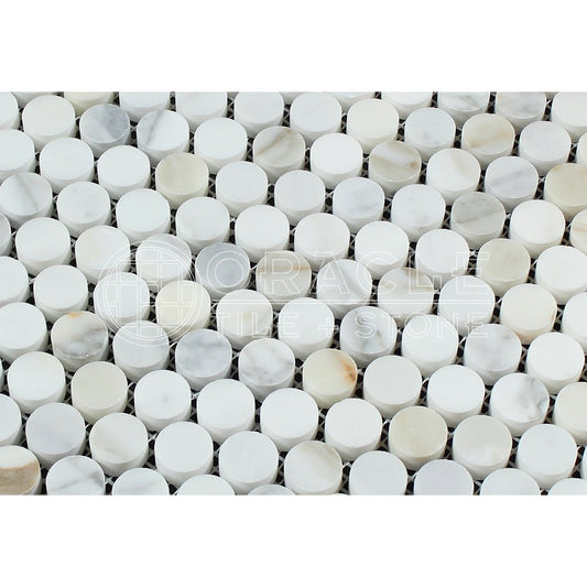Calacatta Gold (Italian Calcutta) Marble Penny Round Mosaic Tile, Honed - Tilefornia